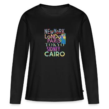 Villes du monde - T-shirt manches longues Premium bio Femme - noir - Devant - Julia (174cm)