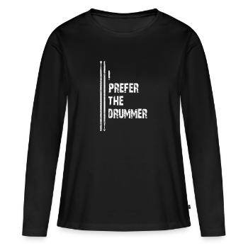 Je préfère le batteur | Je préfère le batteur - T-shirt manches longues Premium bio Femme - noir - Devant - Julia (174cm)