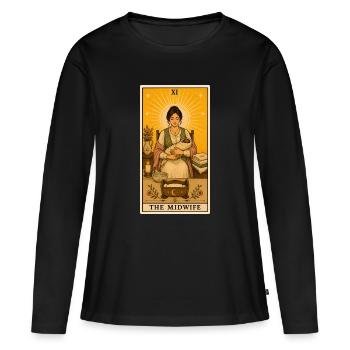 Sage-femme | Tarot Naissance Bébé - T-shirt manches longues Premium bio Femme - noir - Devant - Julia (174cm)