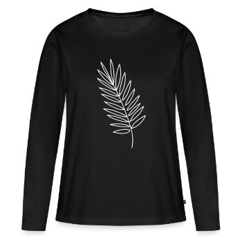 Farnblatt Linienzeichnung Schwarz-Weiß - Frauen Premium Bio Langarmshirt - Schwarz - Vorne - Julia (174cm)