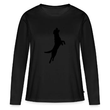 Chien saute pour traiter - T-shirt manches longues Premium bio Femme - noir - Devant - Julia (174cm)