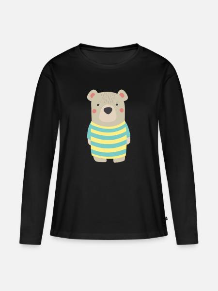 Baer mit Streifenshirt - Frauen Premium Bio Langarmshirt - Schwarz