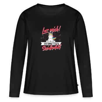 Lass mich unnötiger Sozialkontakt Einhorn Humor - Frauen Premium Bio Langarmshirt - Schwarz - Vorne - Julia (174cm)