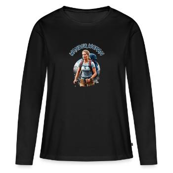 Wander Woman - Randonnée Alpinisme Femme - T-shirt manches longues Premium bio Femme - noir - Devant - Julia (174cm)