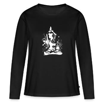 Méditation Relaxation Professeur de yoga asiatique - T-shirt manches longues Premium bio Femme - noir - Devant - Julia (174cm)