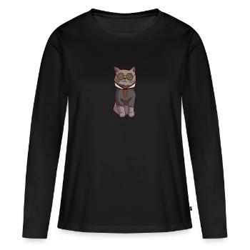 cool cat - T-shirt manches longues Premium bio Femme - noir - Devant - Julia (174cm)
