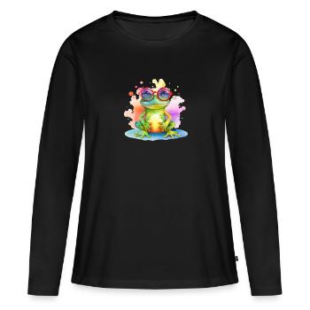 Grenouille fraîche colorée avec des lunettes de soleil - T-shirt manches longues Premium bio Femme - noir - Devant - Julia (174cm)