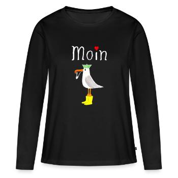 Moin Möwe Seemann - Frauen Premium Bio Langarmshirt - Schwarz - Vorne - Julia (174cm)