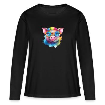 Cochon cool coloré avec des lunettes de soleil - T-shirt manches longues Premium bio Femme - noir - Devant - Julia (174cm)