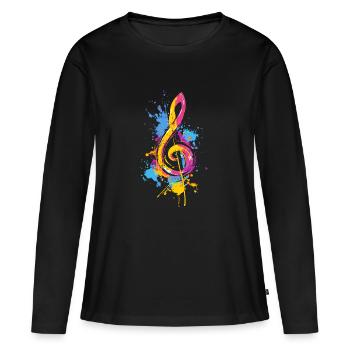 Bunter Notenschlüssel Musik Lover Pop Art - Frauen Premium Bio Langarmshirt - Schwarz - Vorne - Julia (174cm)