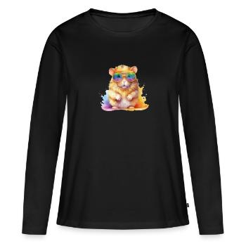 Cool colorful hamster with sunglasses - Women's Premium Organic Long Sleeve Shirt - black - Front - Julia (174cm)