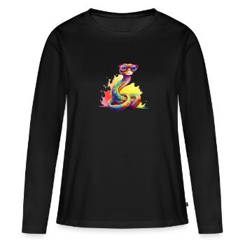 Colorful cool snake with glasses - Women's Premium Organic Long Sleeve Shirt - black - Front - Julia (174cm)