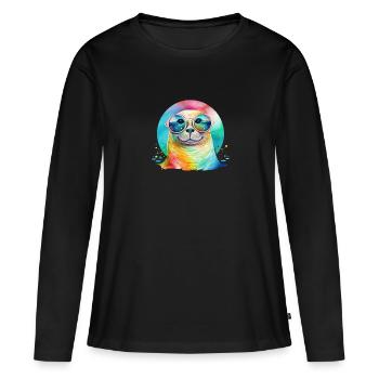 Colorful cool seal with sunglasses - Women's Premium Organic Long Sleeve Shirt - black - Front - Julia (174cm)