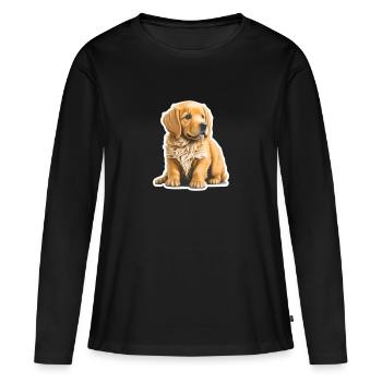 Chiot mignon / chiot Golden Retriever - T-shirt manches longues Premium bio Femme - noir - Devant - Julia (174cm)
