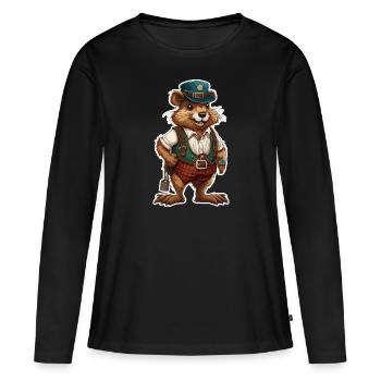 Lederhosen / Animal / Traditional costume / Tradition / Beaver - Women's Premium Organic Long Sleeve Shirt - black - Front - Julia (174cm)