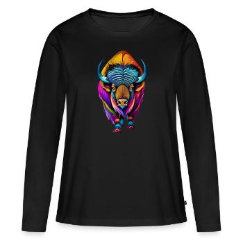 Bison - Frauen Premium Bio Langarmshirt - Schwarz - Vorne - Julia (174cm)