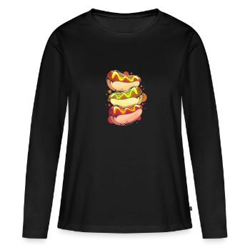 Hot Dog Snack - Women's Premium Organic Long Sleeve Shirt - black - Front - Julia (174cm)