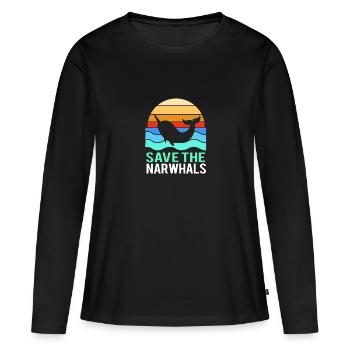 Narval - T-shirt manches longues Premium bio Femme - noir - Devant - Julia (174cm)