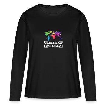 TRAVELING : Challenge Accepted - T-shirt manches longues Premium bio Femme - noir - Devant - Julia (174cm)