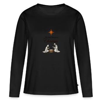 Christmas T-Shirt – Nativity Scene and Star of Bethlehe - Women's Premium Organic Long Sleeve Shirt - black - Front - Julia (174cm)