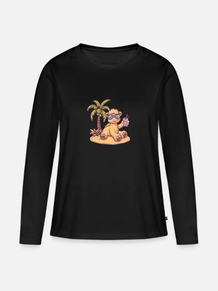 Kamel Insel Sommer Palme - Frauen Premium Bio Langarmshirt - Schwarz