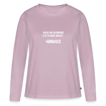 masse-moi en premier - T-shirt manches longues Premium bio Femme - rose poudré - Devant - Julia (174cm)
