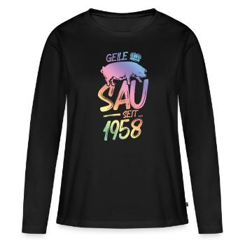 1958 Geile Sau - Frauen Premium Bio Langarmshirt - Schwarz - Vorne - Julia (174cm)