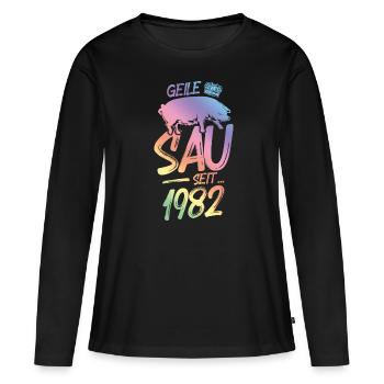 1982 Geile Sau - Frauen Premium Bio Langarmshirt - Schwarz - Vorne - Julia (174cm)