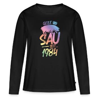 1984 Geile Sau - Frauen Premium Bio Langarmshirt - Schwarz - Vorne - Julia (174cm)