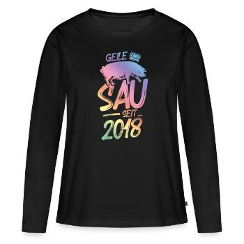 2018 Geile Sau - Frauen Premium Bio Langarmshirt - Schwarz - Vorne - Julia (174cm)