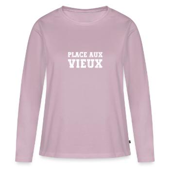 place aux vieux - T-shirt manches longues Premium bio Femme - rose poudré - Devant - Julia (174cm)