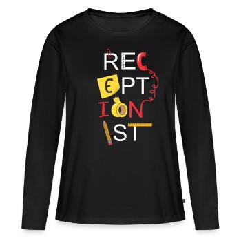 réceptionniste - T-shirt manches longues Premium bio Femme - noir - Devant - Julia (174cm)