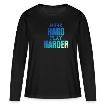 WORK HARD PLAY - T-shirt manches longues Premium bio Femme - noir - Devant - Julia (174cm)