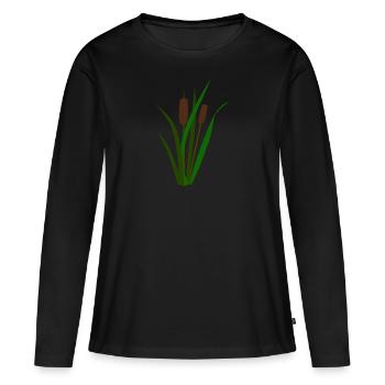 Cattails tube de roseau rive plante étang étang - T-shirt manches longues Premium bio Femme - noir - Devant - Julia (174cm)