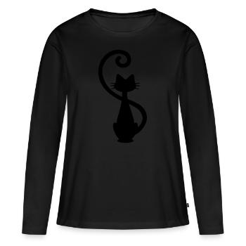 Katze - Chat - Cat - Silhouette - Frauen Premium Bio Langarmshirt - Schwarz - Vorne - Julia (174cm)