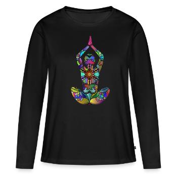 Meditation Yogini Yoga Yogi Namaste Om Zen - Frauen Premium Bio Langarmshirt - Schwarz - Vorne - Julia (174cm)