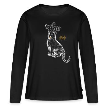Funny Medieval 'Meh' Cat - Women's Premium Organic Long Sleeve Shirt - black - Front - Julia (174cm)