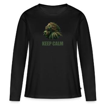 Keep Calm Lion plante de cannabis - T-shirt manches longues Premium bio Femme - noir - Devant - Julia (174cm)