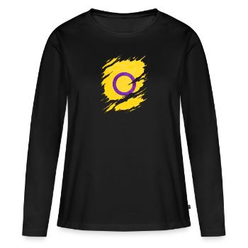 Drapeau de fierté intersexe déchiré - T-shirt manches longues Premium bio Femme - noir - Devant - Julia (174cm)