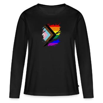 LGBTQ Progress Pride Flag Ripped Reveal - T-shirt manches longues Premium bio Femme - noir - Devant - Julia (174cm)
