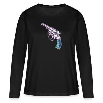 Revolver coloré - T-shirt manches longues Premium bio Femme - noir - Devant - Julia (174cm)