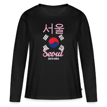 Seoul Korea Südkorea Koreanisch Stadt K-Pop Spruch - Frauen Premium Bio Langarmshirt - Schwarz - Vorne - Julia (174cm)