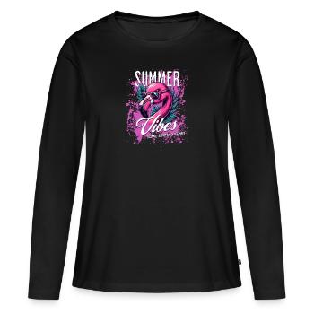 Ambiance estivale - T-shirt manches longues Premium bio Femme - noir - Devant - Julia (174cm)
