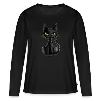 CHAT NOIR SUR UN T-SHIRT NOIR - T-shirt manches longues Premium bio Femme - noir - Devant - Julia (174cm)