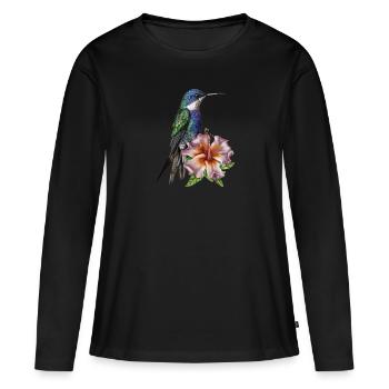Mignon colibri avec fleur - T-shirt manches longues Premium bio Femme - noir - Devant - Julia (174cm)