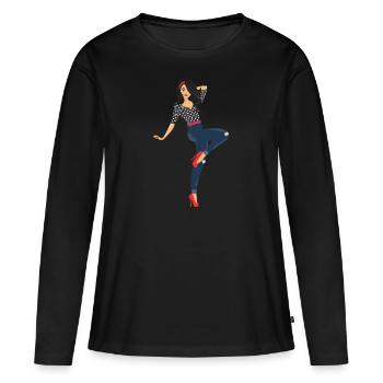 Mary model - Women's Premium Organic Long Sleeve Shirt - black - Front - Julia (174cm)