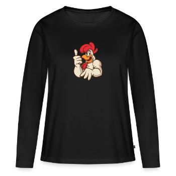 Muscles de poule de poulet coq Thumbs Up - T-shirt manches longues Premium bio Femme - noir - Devant - Julia (174cm)