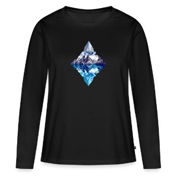 Montagne Low Poly Abstrait avec réflexion dans l’eau - T-shirt manches longues Premium bio Femme - noir - Devant - Julia (174cm)
