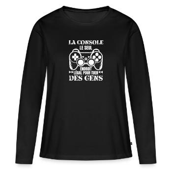 la console - T-shirt manches longues Premium bio Femme - noir - Devant - Julia (174cm)
