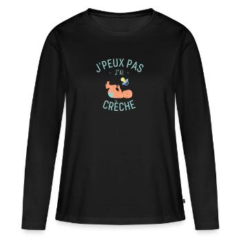 J peux pas j ai crèche - T-shirt manches longues Premium bio Femme - noir - Devant - Julia (174cm)